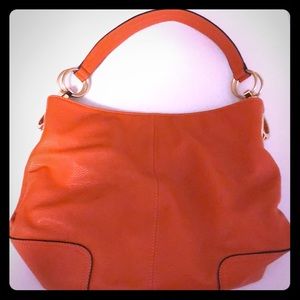 Orange, faux leather hobo bag
